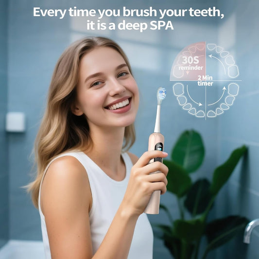 Sonic Electric Toothbrush with LED Smart Display, Rechargeable Toothbrush with 6 Brush Heads, 4 Modes, 38400 VPM Deep Cleaning, 45-Day Battery, IPX7 Waterproof, 2-Min Timer for Home Travel