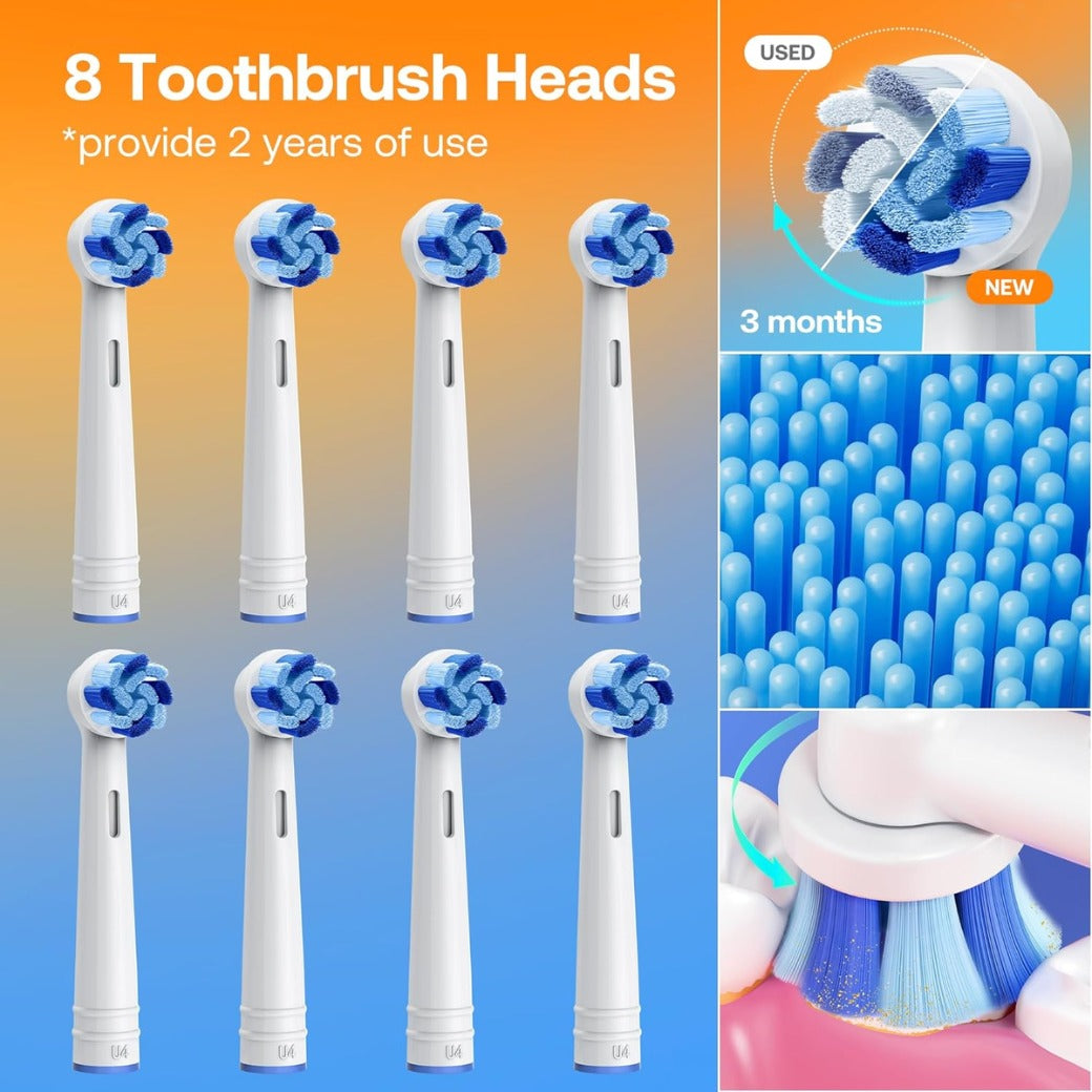 Bitvae Rotating Electric Toothbrush with 8 Brush Heads for Adults and Kids, Travel Case, 5 Modes Rechargeable Power Toothbrush with 2-Minute Smart Timer, 60-Day Battery Life, Black