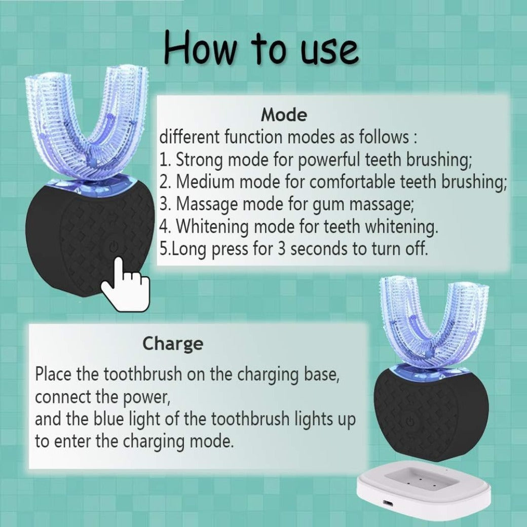 Automatic Ultrasonic Toothbrush, 360 Auto Sonic Brush, Teeth whitening Brush with Timer & Wireless Charging 360° Ultrasonic Electric Toothbrush for Adult (Black)