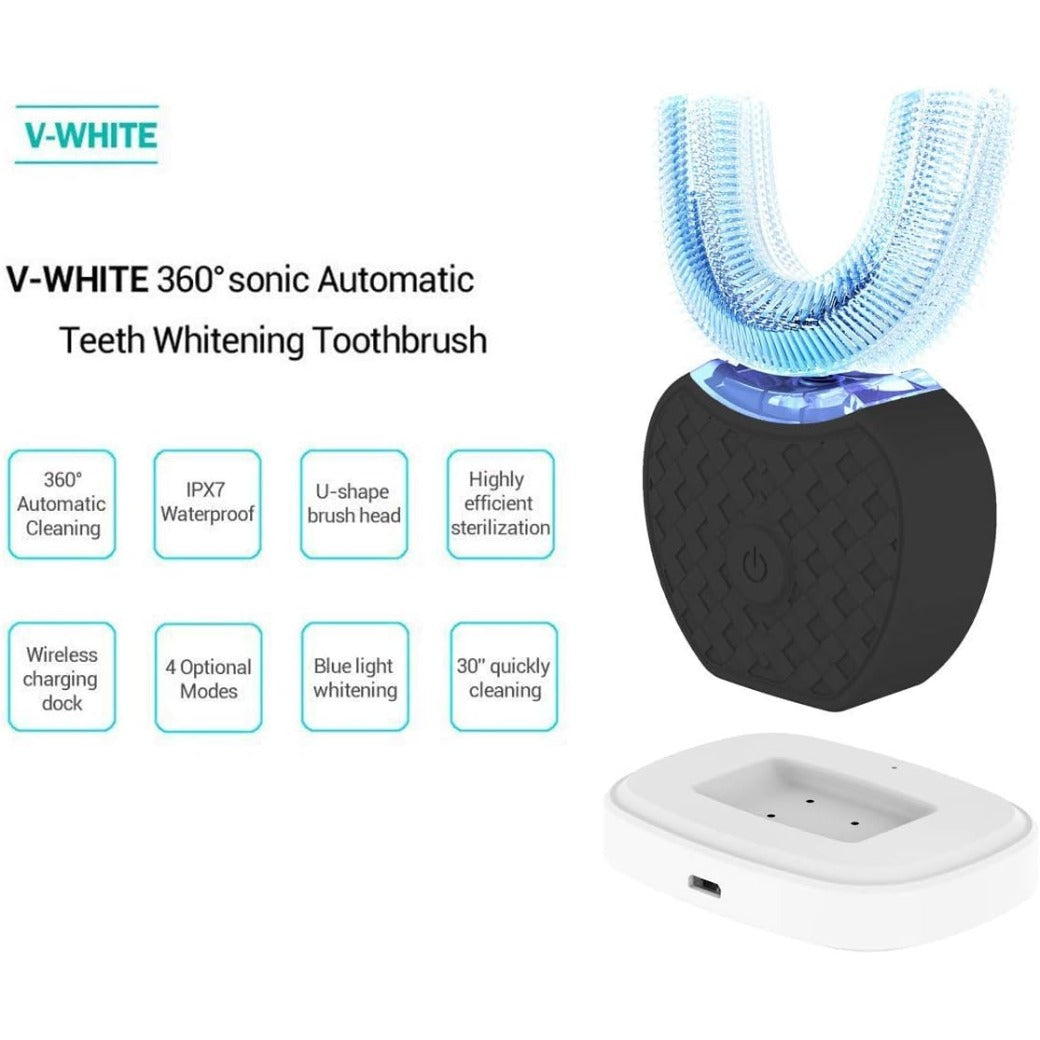 Automatic Ultrasonic Toothbrush, 360 Auto Sonic Brush, Teeth whitening Brush with Timer & Wireless Charging 360° Ultrasonic Electric Toothbrush for Adult (Black)