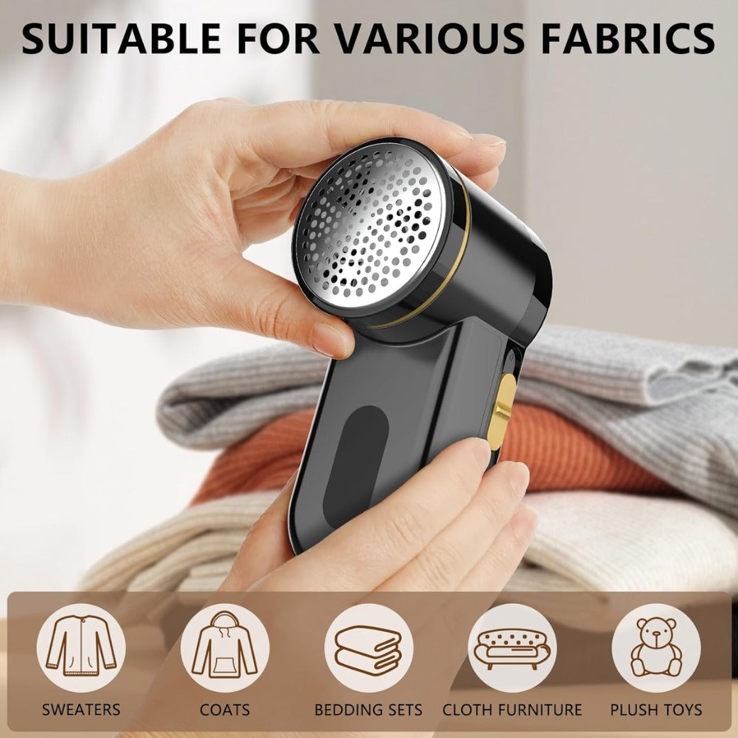 Z-TIISON Electric Lint Remover, Portable Fabric Shaver Defuzzer with 6-Leaf Blades, Dual Protection, Removable Bin, Quickly Remove Fuzz, Lint Balls, Pills, Bobbles from Clothes (Black&Gold)