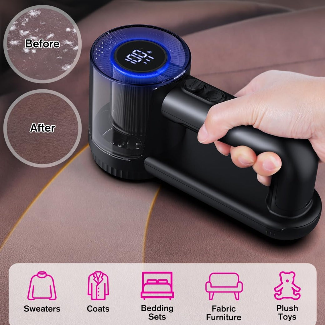 Homtronics Electric Lint Remover, 2000mAh Rechargeable Bobble Shaver for Clothes and Furniture, Adjustable 3-Speed, 6-Leaf Blade, LED Display, Quick and Effective Removal of Pills and Bobbles (Black)