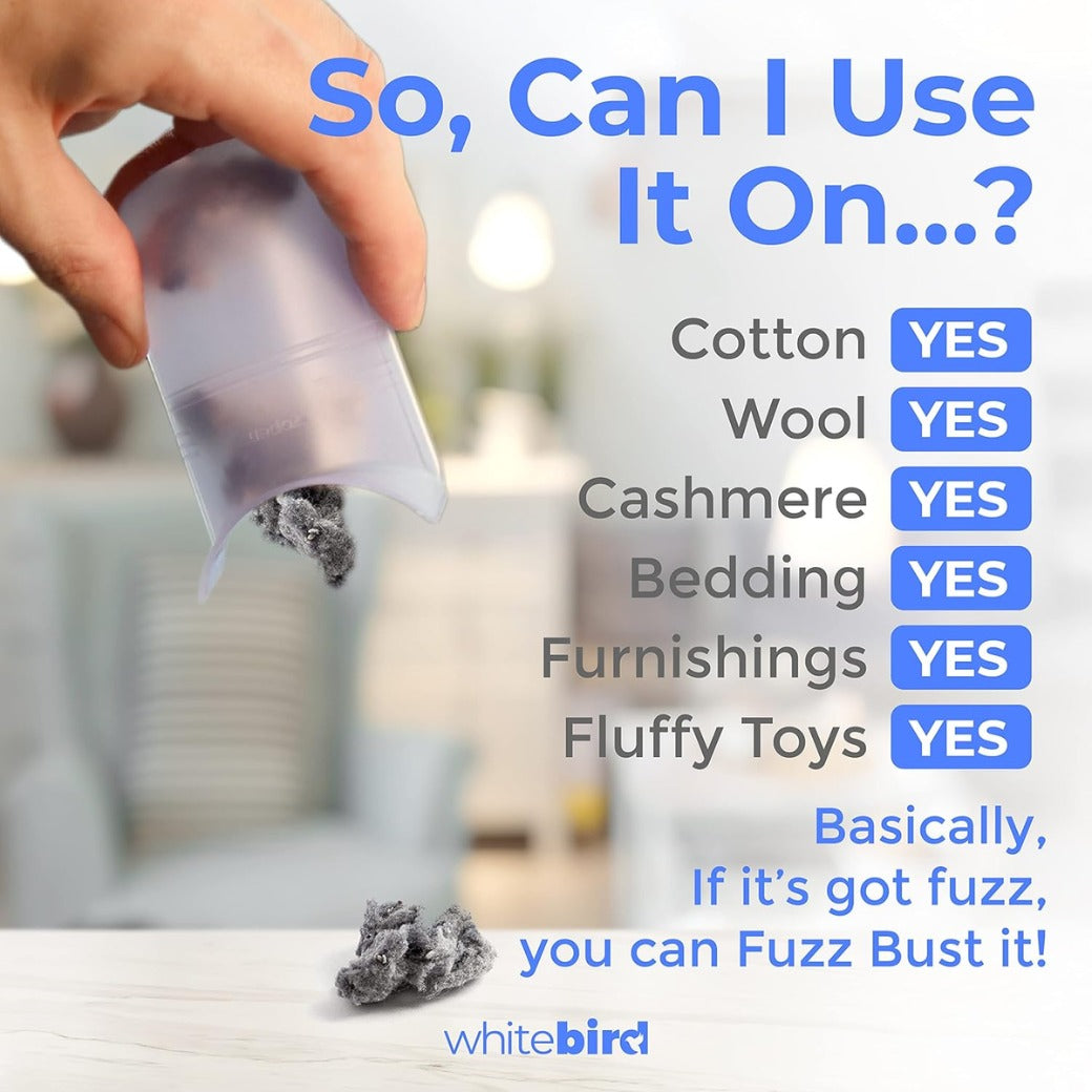 The Fuzz Buster By White Bird Rechargeable Handheld Electric Lint Remover Portable Fabric Shaver Bobble Remover De Bobble For Jumpers Sofas and Clothes With Spare Blade. No Batteries Required