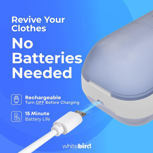 The Fuzz Buster By White Bird Rechargeable Handheld Electric Lint Remover Portable Fabric Shaver Bobble Remover De Bobble For Jumpers Sofas and Clothes With Spare Blade. No Batteries Required