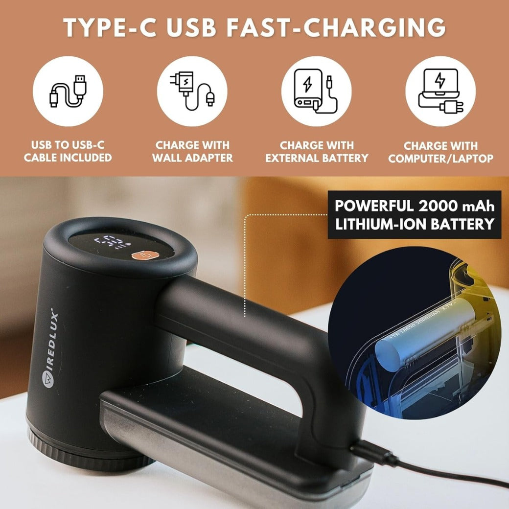 Electric Lint Remover WiredLux - Rechargeable Fabric Shaver Bobble Remover for Clothes & Furniture - Adjustable 3-Speed, 6-Leaf Blade, USB Charging, Debobbler with Dual Protection
