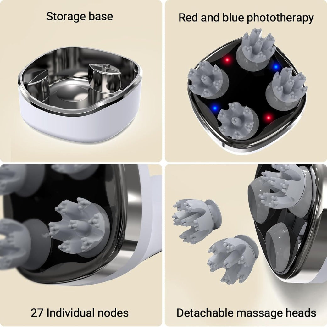 Electric Head Massager, Cordless Waterproof Scalp Cleaning, Soft Silicone Heads with 108 Kneading Nodes, Hair Growth, Portable Handheld Massager for Stress Relax, 4 Modes, Gift for Men Women, White