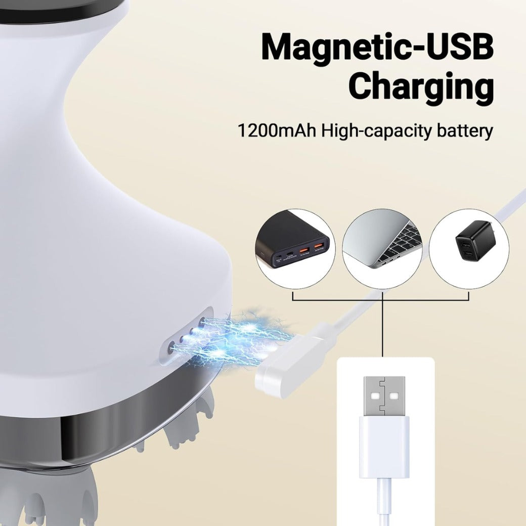 Electric Head Massager, Cordless Waterproof Scalp Cleaning, Soft Silicone Heads with 108 Kneading Nodes, Hair Growth, Portable Handheld Massager for Stress Relax, 4 Modes, Gift for Men Women, White