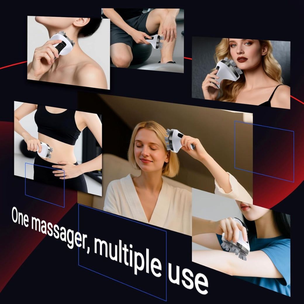 Electric Head Massager, Cordless Waterproof Scalp Cleaning, Soft Silicone Heads with 108 Kneading Nodes, Hair Growth, Portable Handheld Massager for Stress Relax, 4 Modes, Gift for Men Women, White