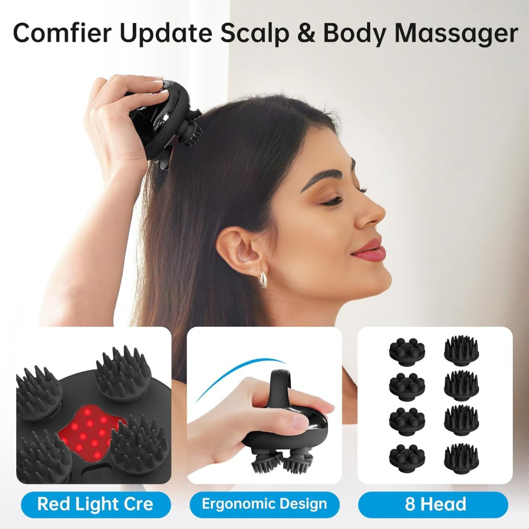 COMFIER Cordless Head Massager Scalp, Electric Scalp Massager Hair Growth, Portable Handheld Massager with 3 kneading Modes, Waterproof,8 Claws for Body Relaxation