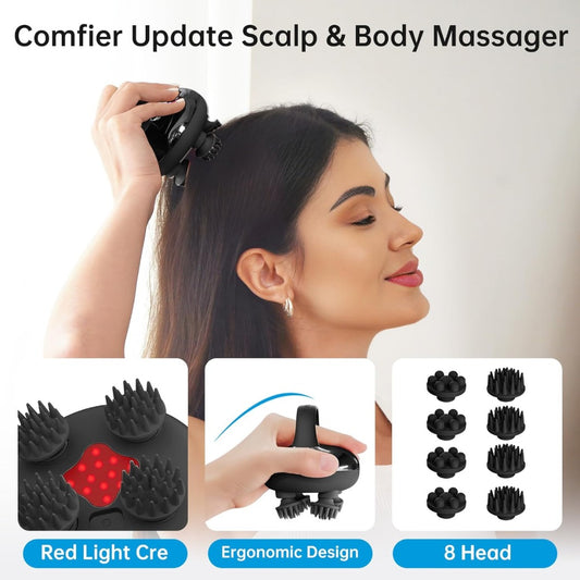 COMFIER Cordless Head Massager Scalp, Electric Scalp Massager Hair Growth, Portable Handheld Massager with 3 kneading Modes, Waterproof,8 Claws for Body Relaxation