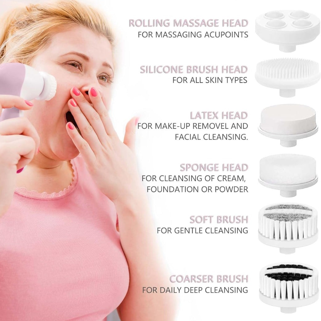 Facial Cleansing Brush Face Scrubber: CLSEVXY Electric Face Spin Cleanser Brushes with 6 Brush Heads for Deep Cleansing, Gentle Exfoliating