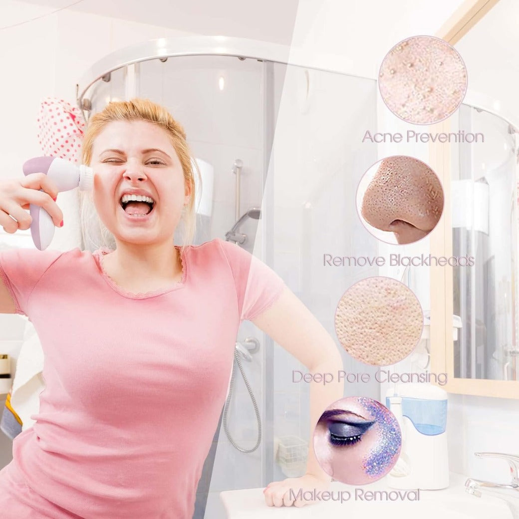 Facial Cleansing Brush Face Scrubber: CLSEVXY Electric Face Spin Cleanser Brushes with 6 Brush Heads for Deep Cleansing, Gentle Exfoliating