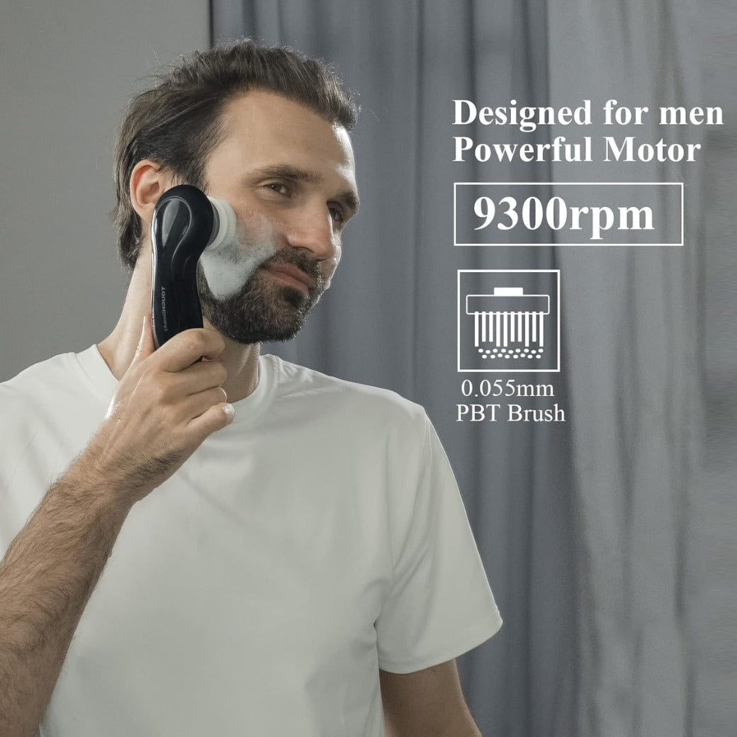 TOUCHBeauty Facial Cleansing Brush for Men, Face Cleansing Brush Electric with Stand, 3 Brush Heads, 2 Speeds, IPX5 Waterproof, Battery-Powered