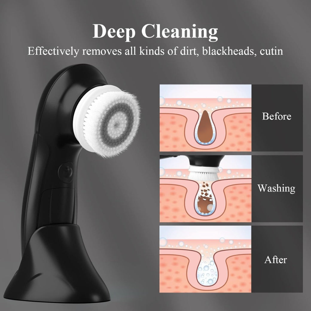 TOUCHBeauty Facial Cleansing Brush for Men, Face Cleansing Brush Electric with Stand, 3 Brush Heads, 2 Speeds, IPX5 Waterproof, Battery-Powered