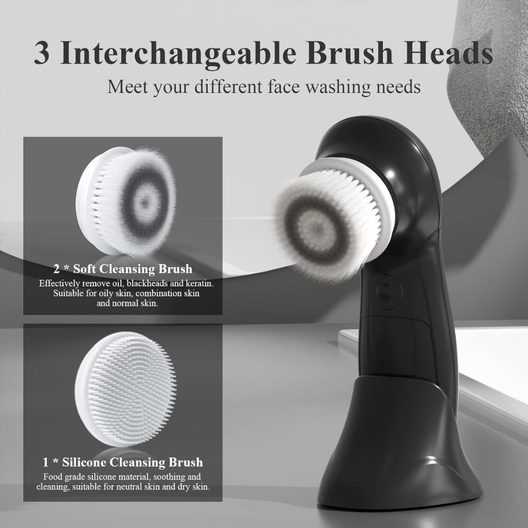 TOUCHBeauty Facial Cleansing Brush for Men, Face Cleansing Brush Electric with Stand, 3 Brush Heads, 2 Speeds, IPX5 Waterproof, Battery-Powered