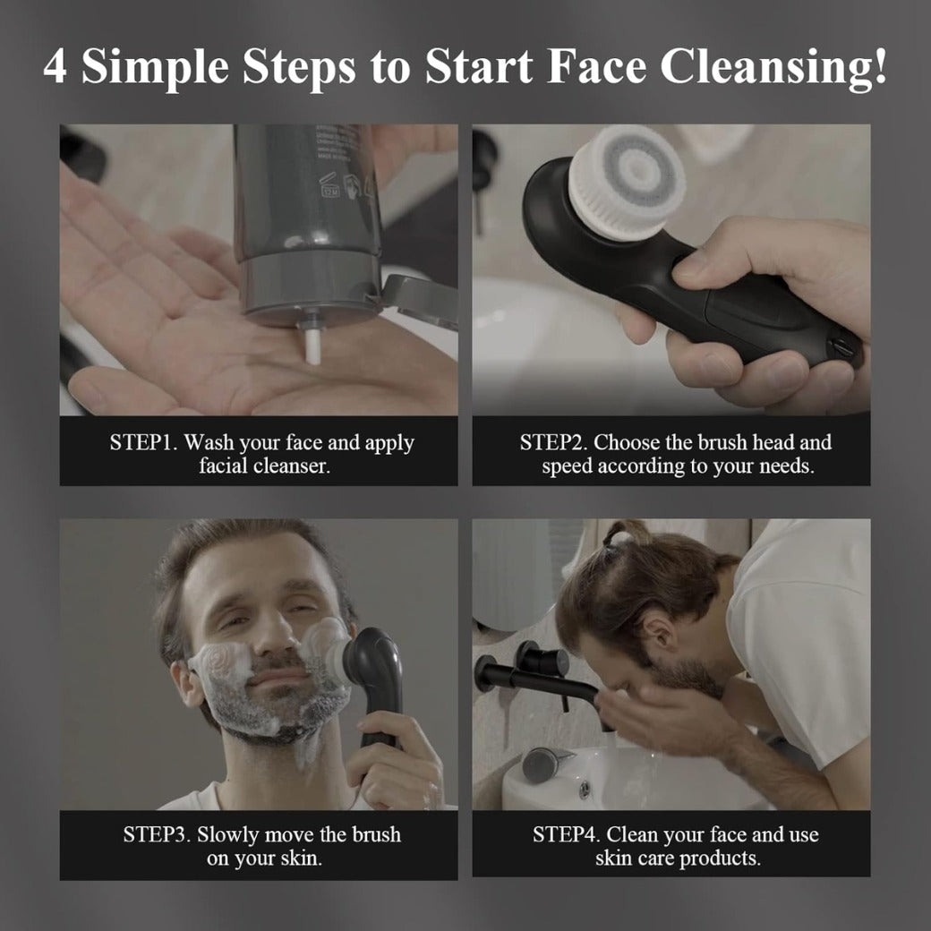 TOUCHBeauty Facial Cleansing Brush for Men, Face Cleansing Brush Electric with Stand, 3 Brush Heads, 2 Speeds, IPX5 Waterproof, Battery-Powered