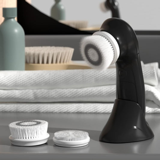 TOUCHBeauty Facial Cleansing Brush for Men, Face Cleansing Brush Electric with Stand, 3 Brush Heads, 2 Speeds, IPX5 Waterproof, Battery-Powered