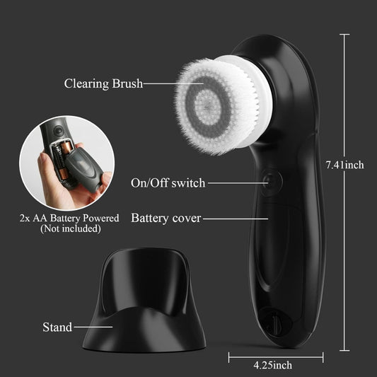 TOUCHBeauty Facial Cleansing Brush for Men, Face Cleansing Brush Electric with Stand, 3 Brush Heads, 2 Speeds, IPX5 Waterproof, Battery-Powered