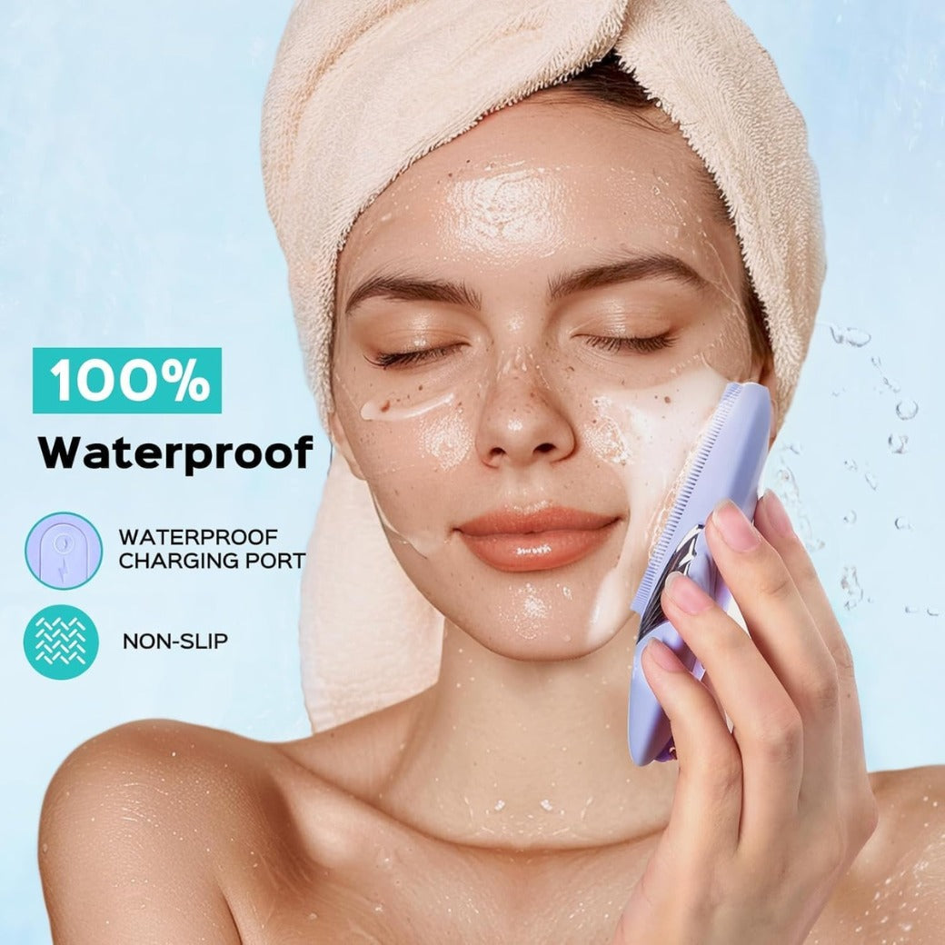 COSLUS Face Scrubber Facial Cleansing Brush: 5 Modes Rechargeable & IPX7 Waterproof for Sensitive Skin, Deep Cleaning Removing Blackhead Exfoliating Massaging Home Care & Business Travel (Purple)