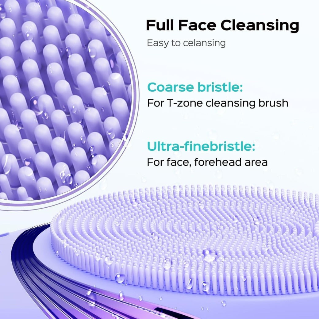 COSLUS Face Scrubber Facial Cleansing Brush: 5 Modes Rechargeable & IPX7 Waterproof for Sensitive Skin, Deep Cleaning Removing Blackhead Exfoliating Massaging Home Care & Business Travel (Purple)