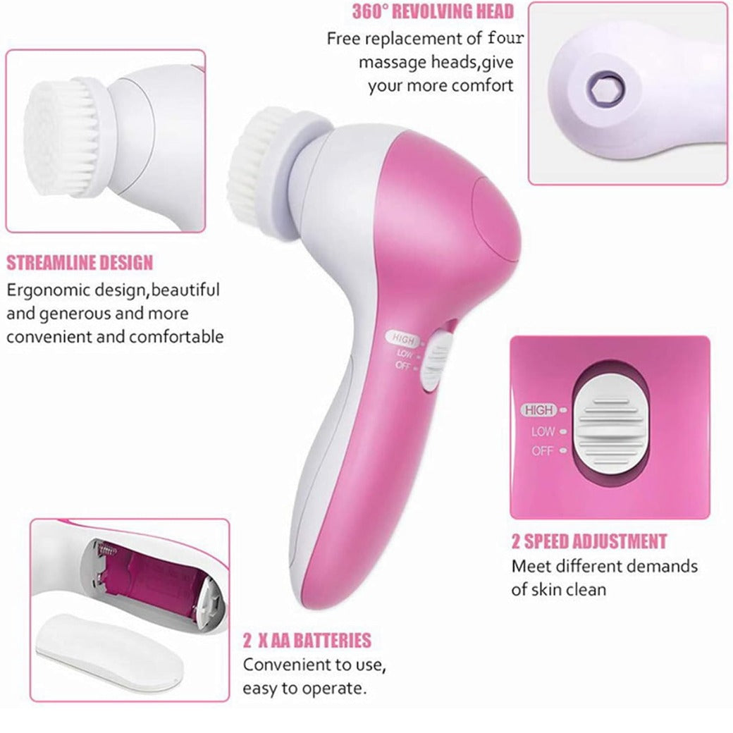 Facial Cleansing Brush Face Brush Electric Face Massager Facial Cleansing Spin Brush Set for Gentle Exfoliating,Removing Blackhead Gift Skincare for Teenage Girl(Pink1)
