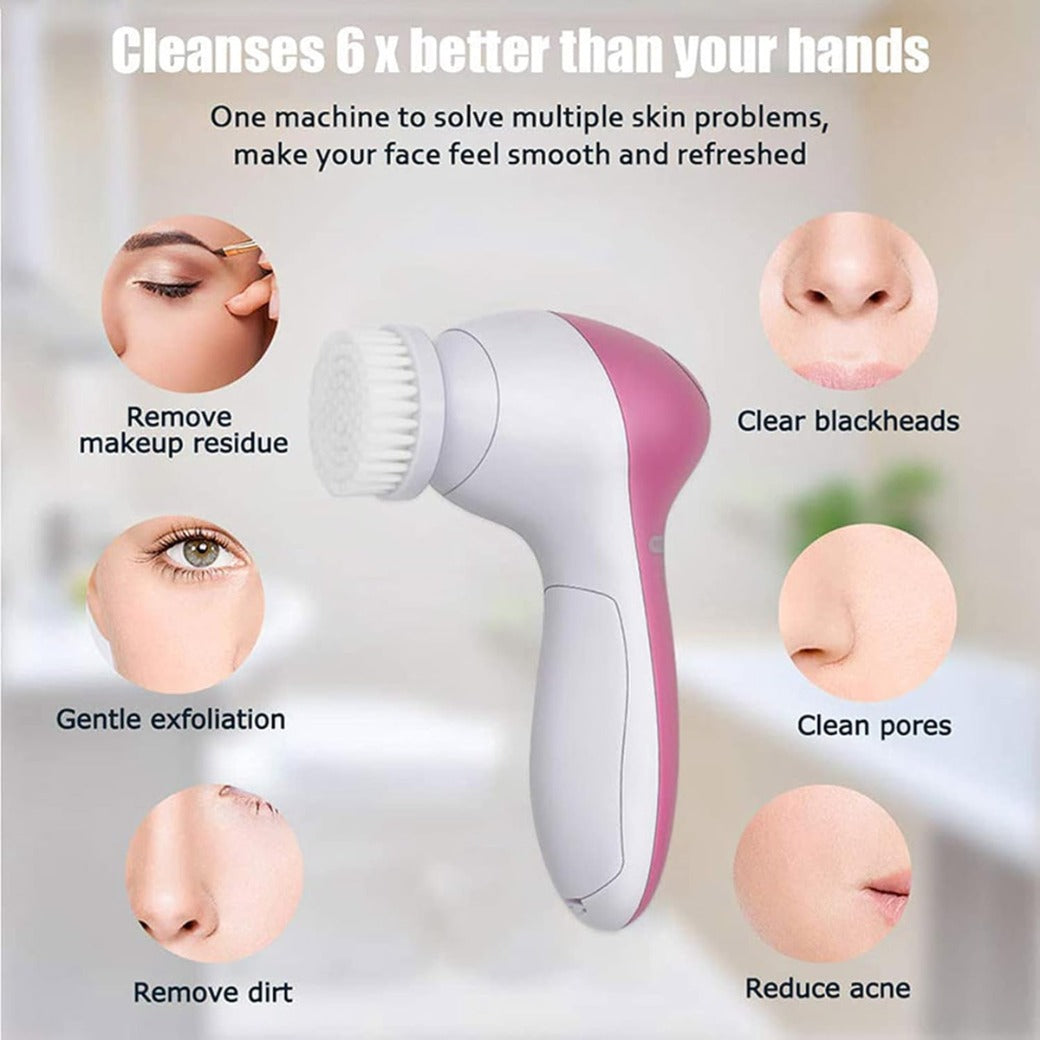 Facial Cleansing Brush Face Brush Electric Face Massager Facial Cleansing Spin Brush Set for Gentle Exfoliating,Removing Blackhead Gift Skincare for Teenage Girl(Pink1)