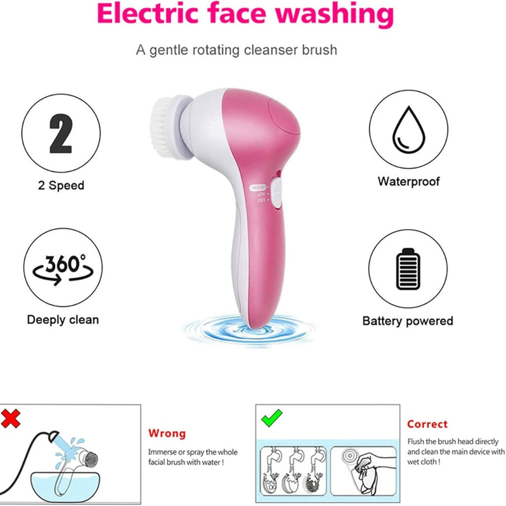 Facial Cleansing Brush Face Brush Electric Face Massager Facial Cleansing Spin Brush Set for Gentle Exfoliating,Removing Blackhead Gift Skincare for Teenage Girl(Pink1)