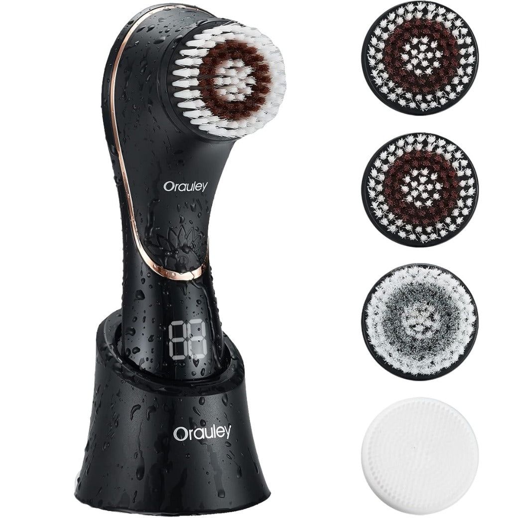 Facial Cleansing Brush, Rechargeable IPX-7 Waterproof Exfoliator for Women & Men with 4 Brush Heads