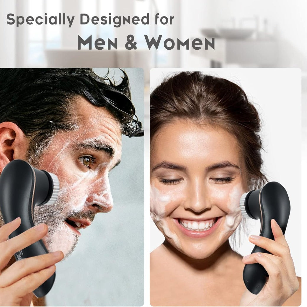 Facial Cleansing Brush, Rechargeable IPX-7 Waterproof Exfoliator for Women & Men with 4 Brush Heads
