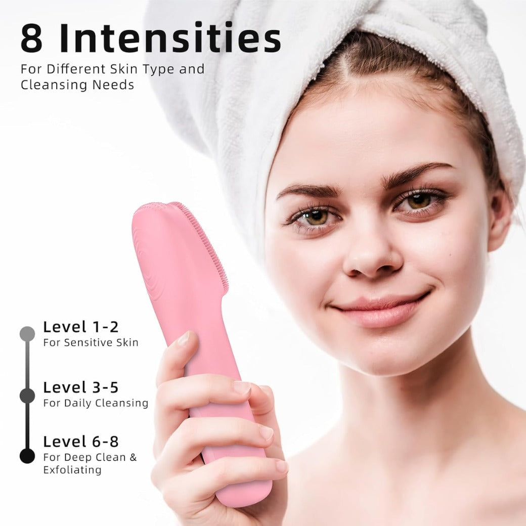 Facial Cleansing Brush Soft Exfoliating Face Wash Brush Pore Deep Cleansing Face Skincare Tool for Massaging Makeup Removal (Pink)