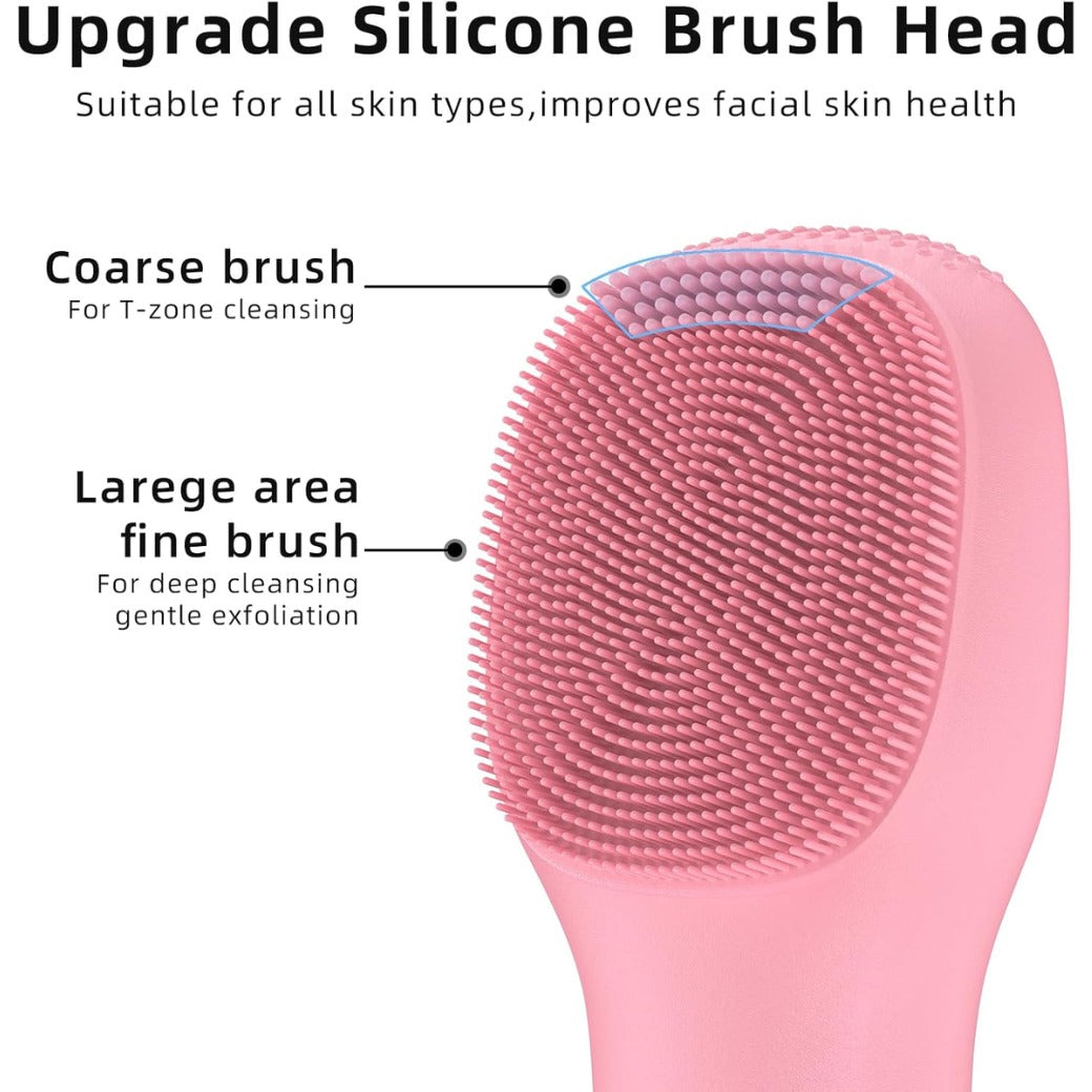 Facial Cleansing Brush Soft Exfoliating Face Wash Brush Pore Deep Cleansing Face Skincare Tool for Massaging Makeup Removal (Pink)