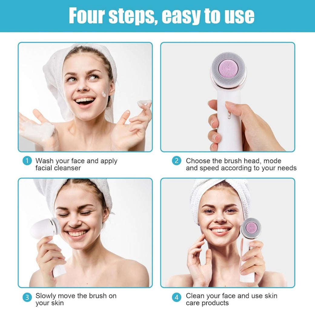 MYCARBON Face Brush IPX7 Waterproof Electric Facial Cleansing Brush Device Beauty Skin Machine for Deep Cleaning/Gentle Exfoliating/Massaging/Tighten Skin(White)