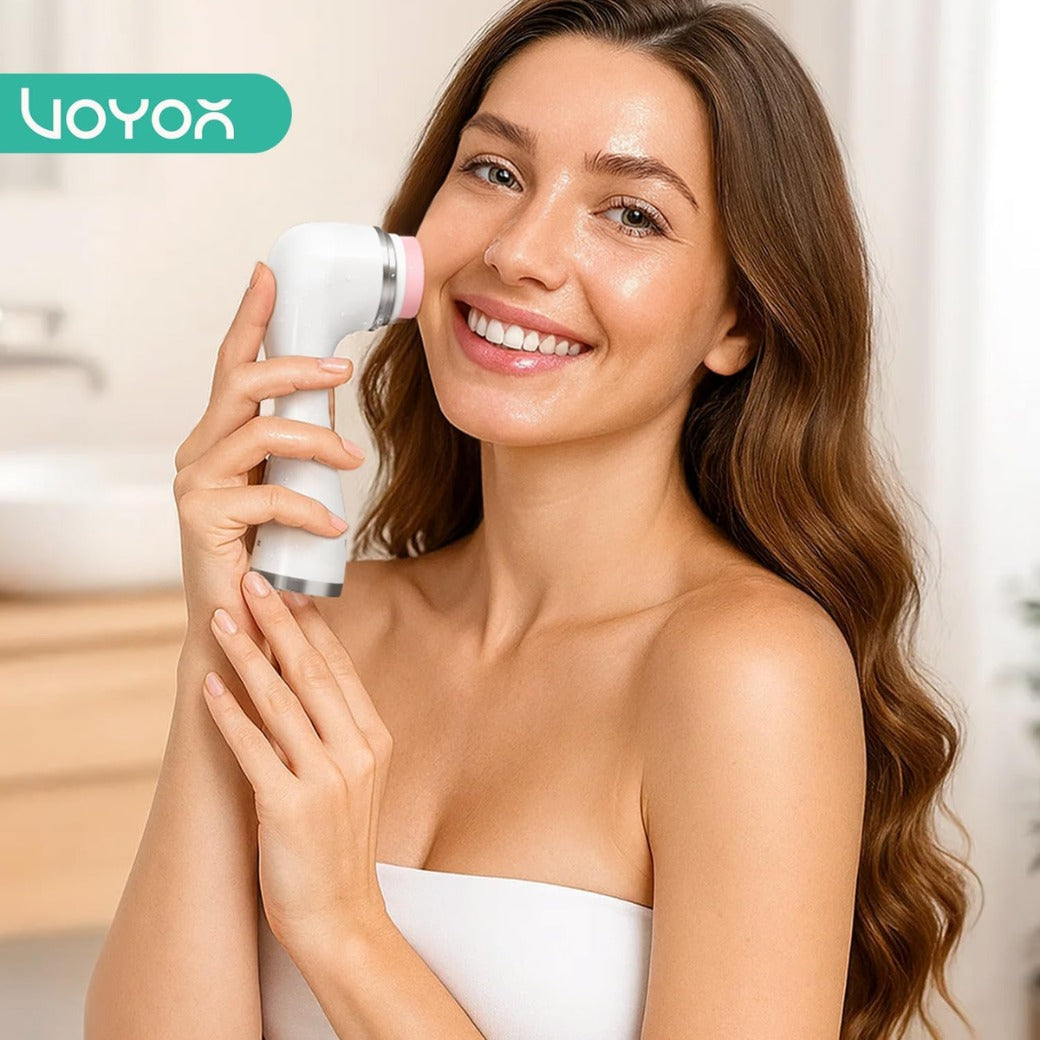VOYOR Facial Cleansing Brush Electric with 3 Types of Replacement Heads Face Scrubber 3 Speeds Adjustable Face Brush for Skin Deep Cleansing and Exfoliation Rechargeable Face Cleansing Brush FB101