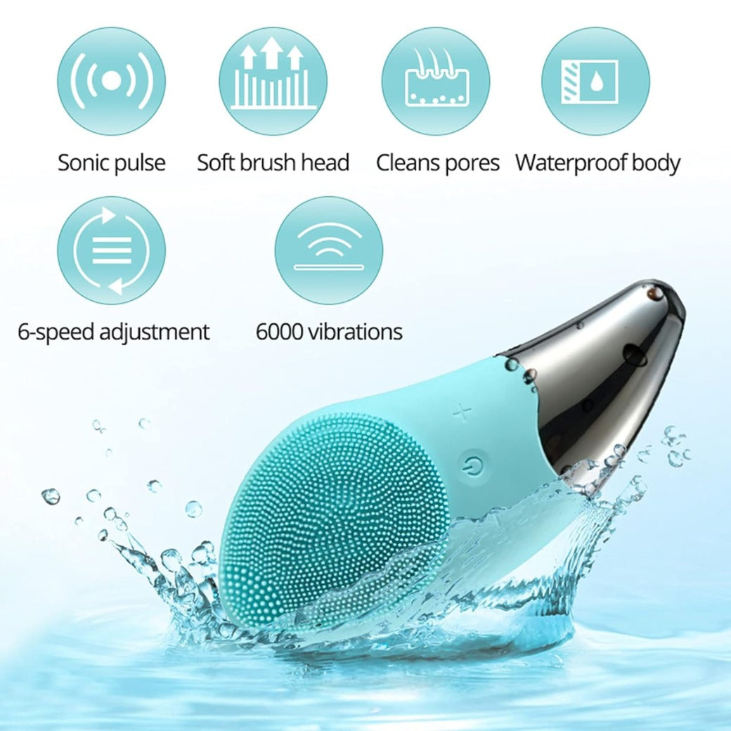 SONGQEE Sonic Facial Cleansing Brush Electric, Waterproof Silicone Face Massager Brush Rechargeable Face Scrubber, Mini Skin Cleanser Exfoliator for Anti-Aging Skincare (Green)