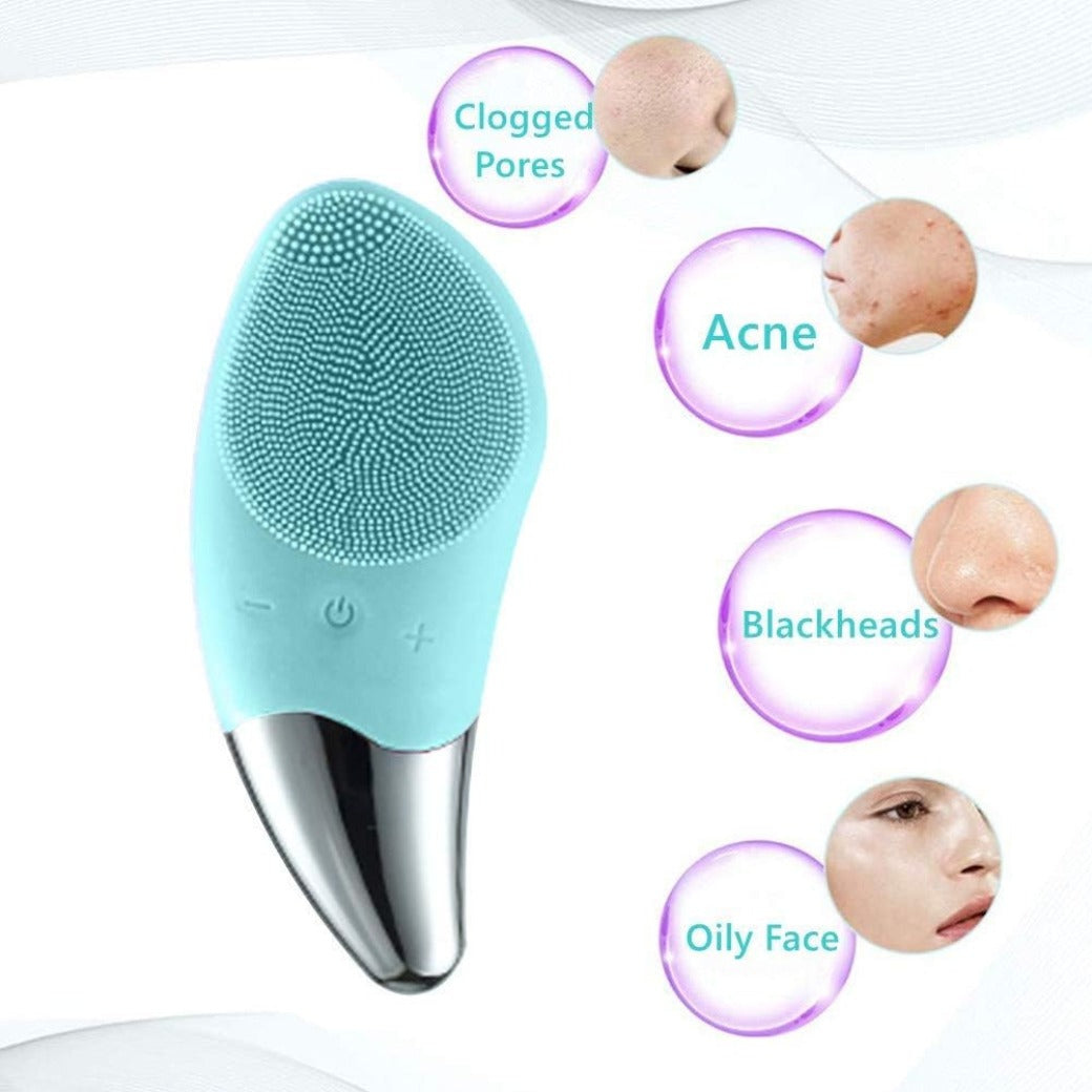 SONGQEE Sonic Facial Cleansing Brush Electric, Waterproof Silicone Face Massager Brush Rechargeable Face Scrubber, Mini Skin Cleanser Exfoliator for Anti-Aging Skincare (Green)