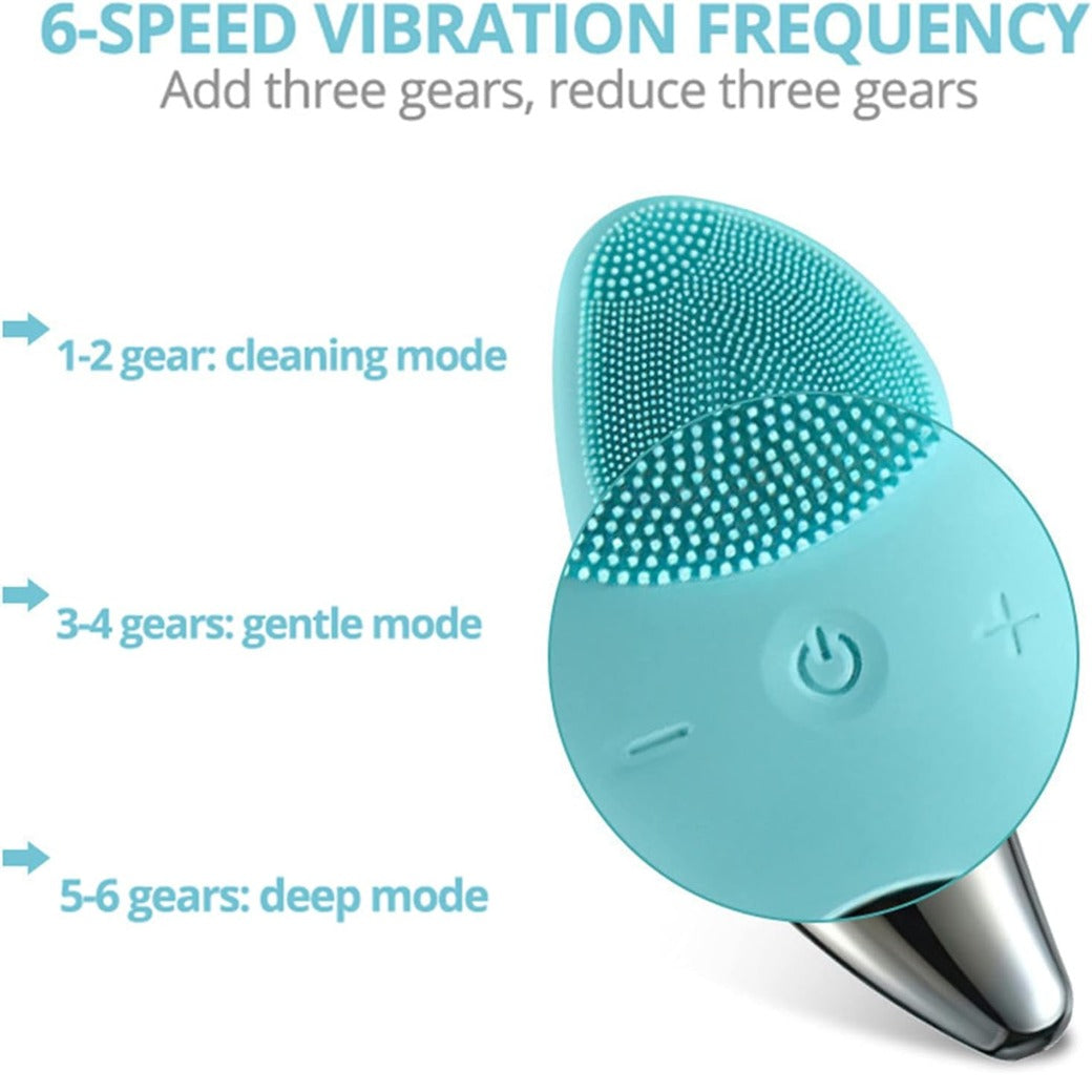 SONGQEE Sonic Facial Cleansing Brush Electric, Waterproof Silicone Face Massager Brush Rechargeable Face Scrubber, Mini Skin Cleanser Exfoliator for Anti-Aging Skincare (Green)