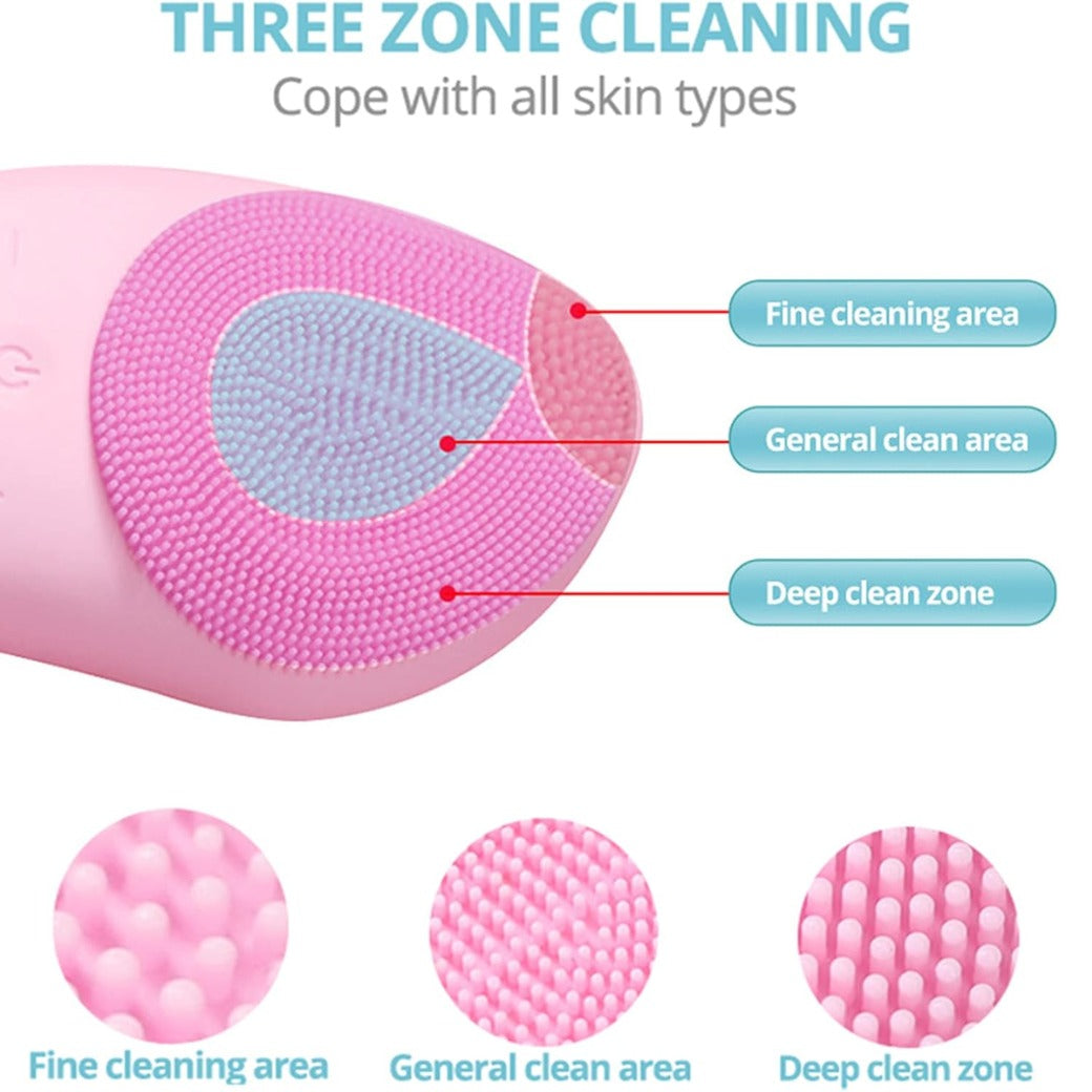 SONGQEE Sonic Facial Cleansing Brush Electric, Waterproof Silicone Face Massager Brush Rechargeable Face Scrubber, Mini Skin Cleanser Exfoliator for Anti-Aging Skincare (Green)