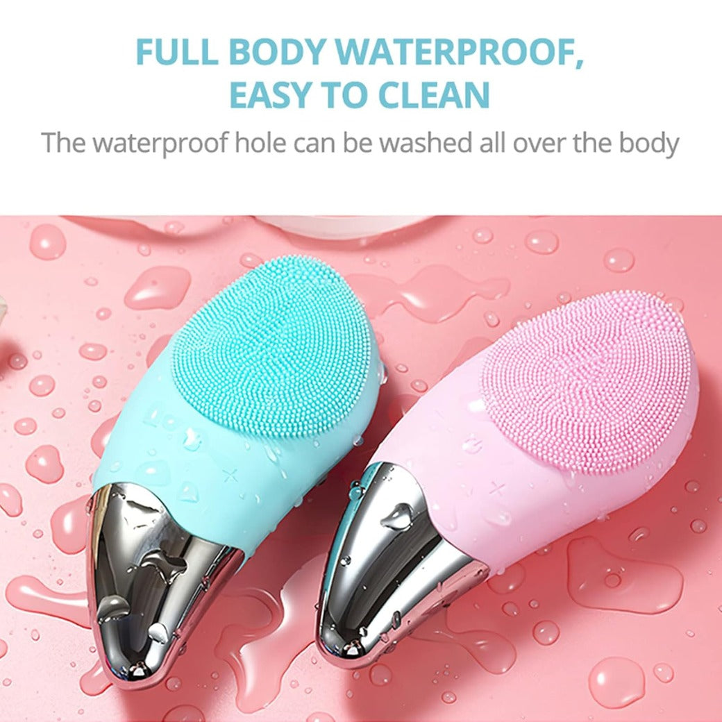 SONGQEE Sonic Facial Cleansing Brush Electric, Waterproof Silicone Face Massager Brush Rechargeable Face Scrubber, Mini Skin Cleanser Exfoliator for Anti-Aging Skincare (Green)