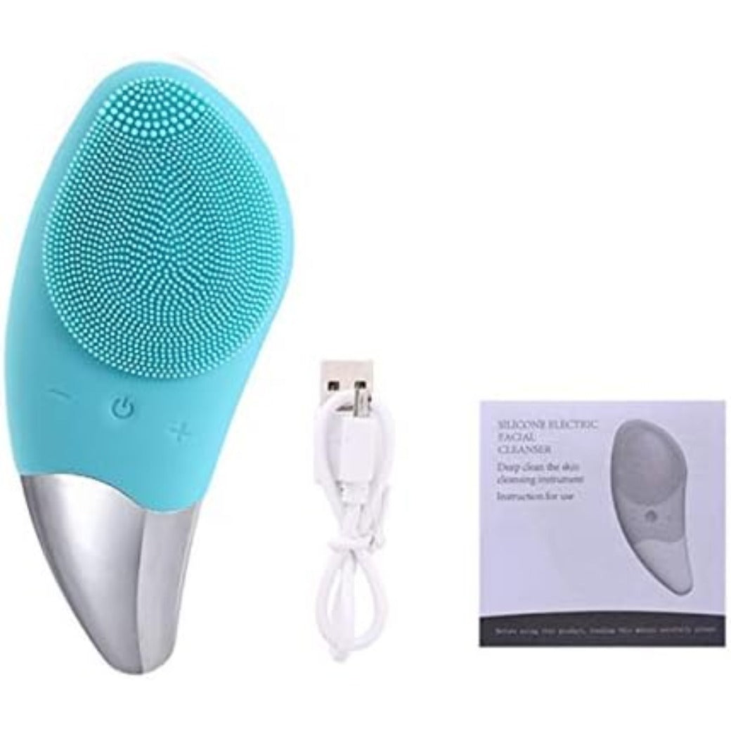 SONGQEE Sonic Facial Cleansing Brush Electric, Waterproof Silicone Face Massager Brush Rechargeable Face Scrubber, Mini Skin Cleanser Exfoliator for Anti-Aging Skincare (Green)