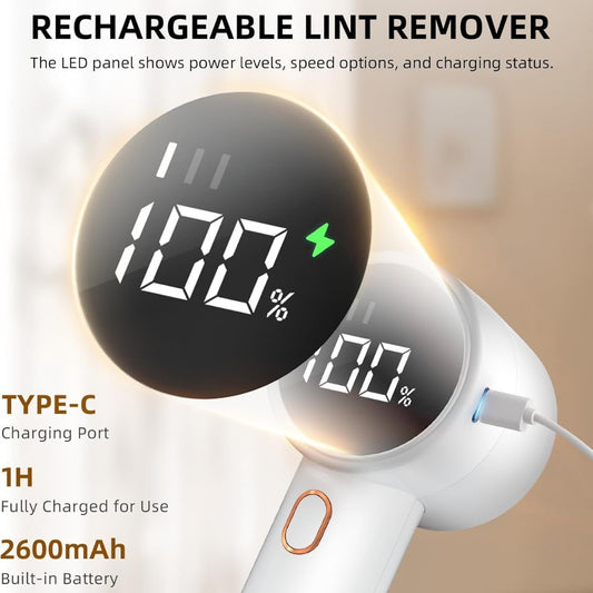 Fabric Shaver, Electric Lint Remover, Rechargeable Lint Shaver, Sweater Defuzzer to Remove Pilling, Battery Operated, 6-blade, 3-speed with LED Display for Clothes, Upholstery, Furniture
