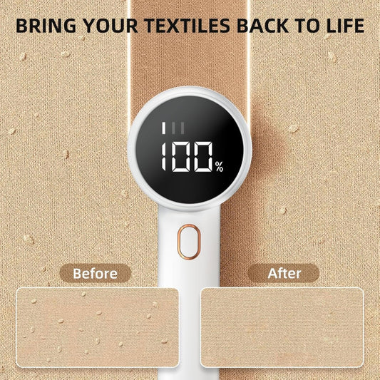 Fabric Shaver, Electric Lint Remover, Rechargeable Lint Shaver, Sweater Defuzzer to Remove Pilling, Battery Operated, 6-blade, 3-speed with LED Display for Clothes, Upholstery, Furniture