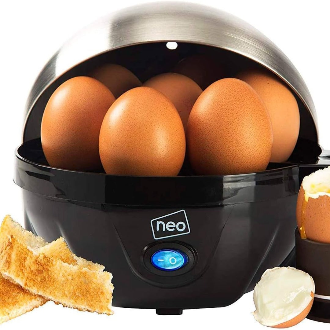 Neo 3-in-1 Electric Egg Cooker & Omelette Maker, Egg Boiler, Poacher & Steamer with Timer, Black & Silver
