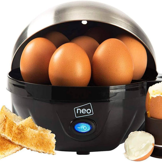 Neo 3-in-1 Electric Egg Cooker & Omelette Maker, Egg Boiler, Poacher & Steamer with Timer, Black & Silver