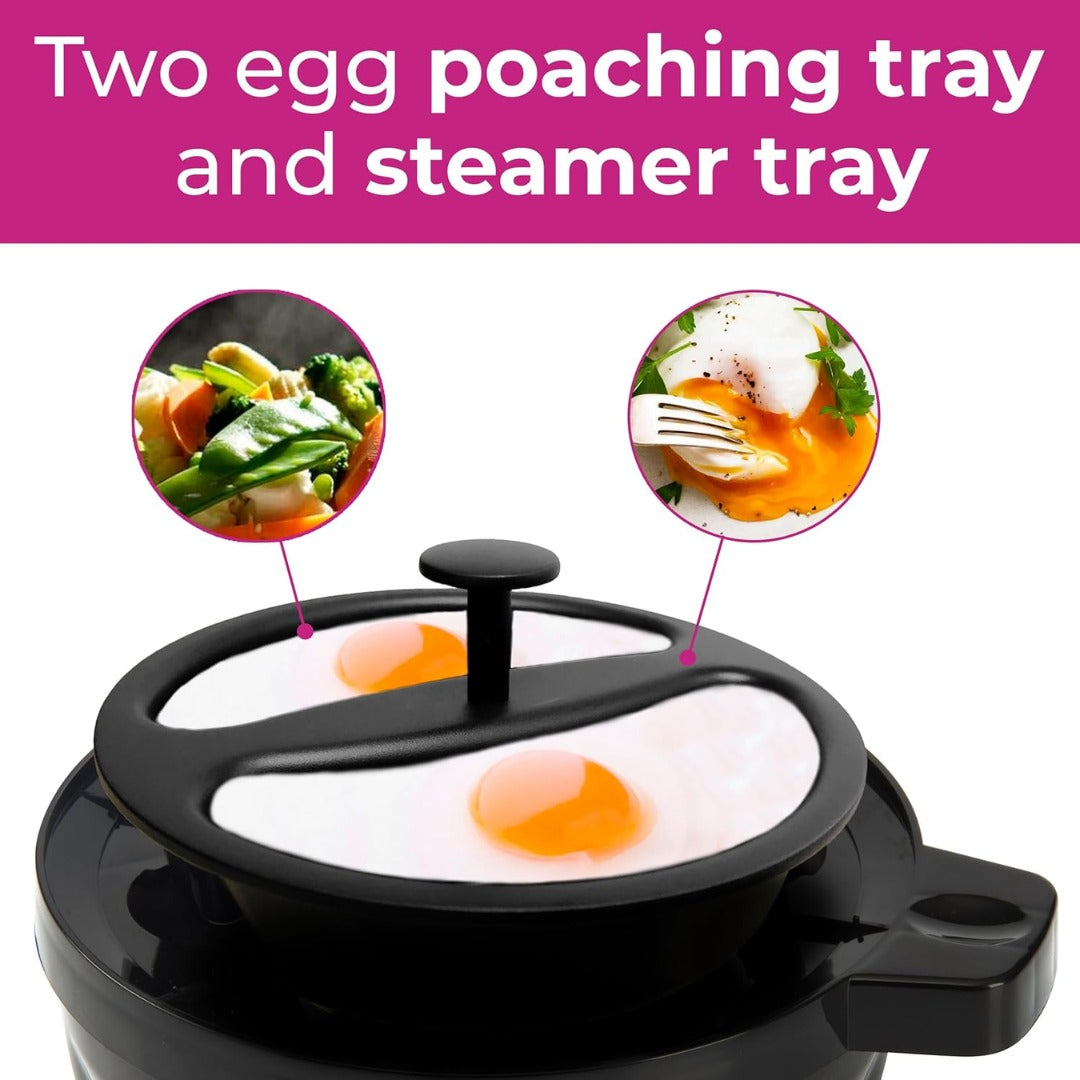 Neo 3-in-1 Electric Egg Cooker & Omelette Maker, Egg Boiler, Poacher & Steamer with Timer, Black & Silver
