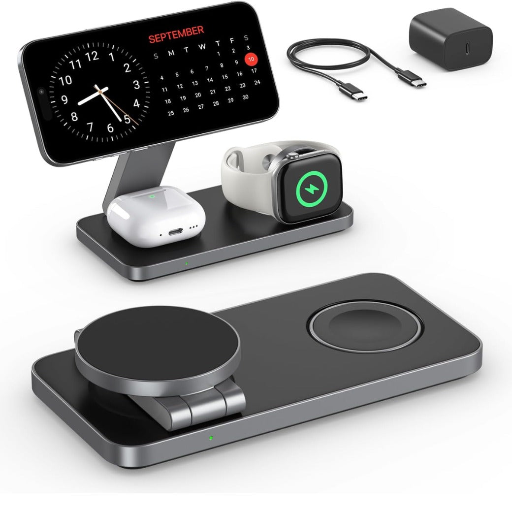3 in 1 Wireless Charging Station for iPhone Magnetic Portable, Fast Wireless Charger Stand for iPhone Air/17/16/15/14/13/12