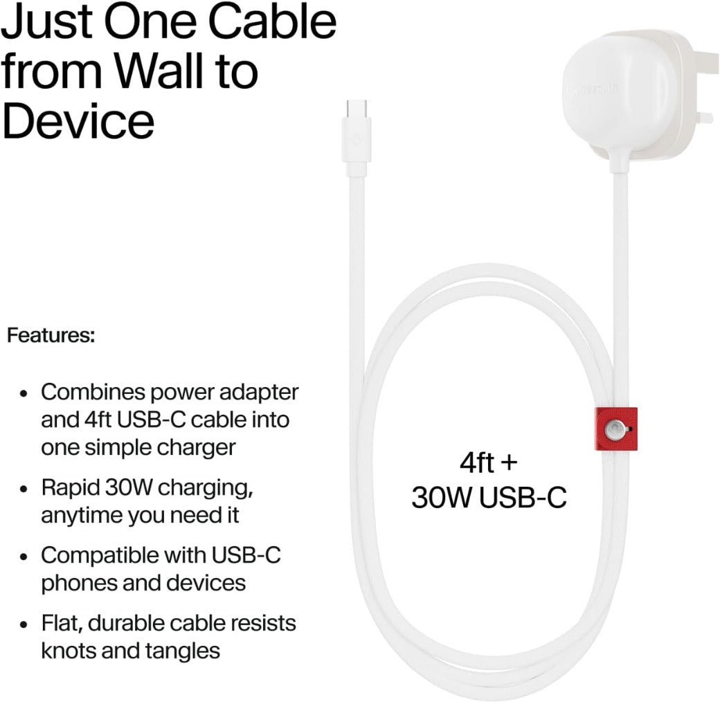South PowerCord All-in-One 30W USB-C Fast Charger with Universal Compatibility– 4 ft Charging Cable + Wall Adapter Block with USB-C PD 3.0 for iPhone, iPad, Samsung, MacBook Air, and More, Dune