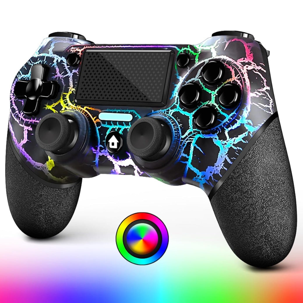 AceGamer Wireless Controller for PS4 Game Compatible with PS4/Pro/PC with Motion Motors and Audio Function,Mini LED Indicator,USB Cable and Anti-Slip (Black Crack)