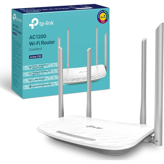 TP-Link Archer C50 AC1200Mbps Wireless Dual-Band WiFi Router, WiFi Speed up to 867 Mbps/5 GHz + 300 Mbps/2.4 GHz, 4+1 Fast Ports, Single-Core CPU, Guest Network, Parental Control, Easy Setup