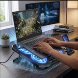 Laptop Cooling Pad, Laptop Cooler for 12-15.6 Inch Notebooks, Laptop Cooling Stand with 5 Quiet Fans, 5 Height Adjustable, 2 USB Ports, Phone Stand (Black)