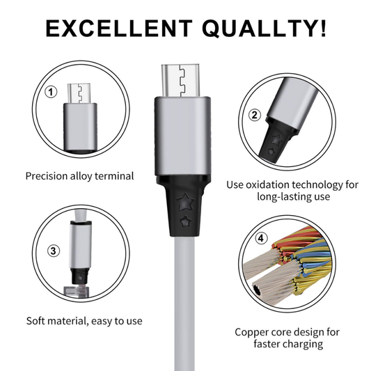 4 in 1 Multi Retractable Charging Cable Fast Charging USB Cable with Lightning, Type-C, Micro USB and USB-A Connectors for Universal Use